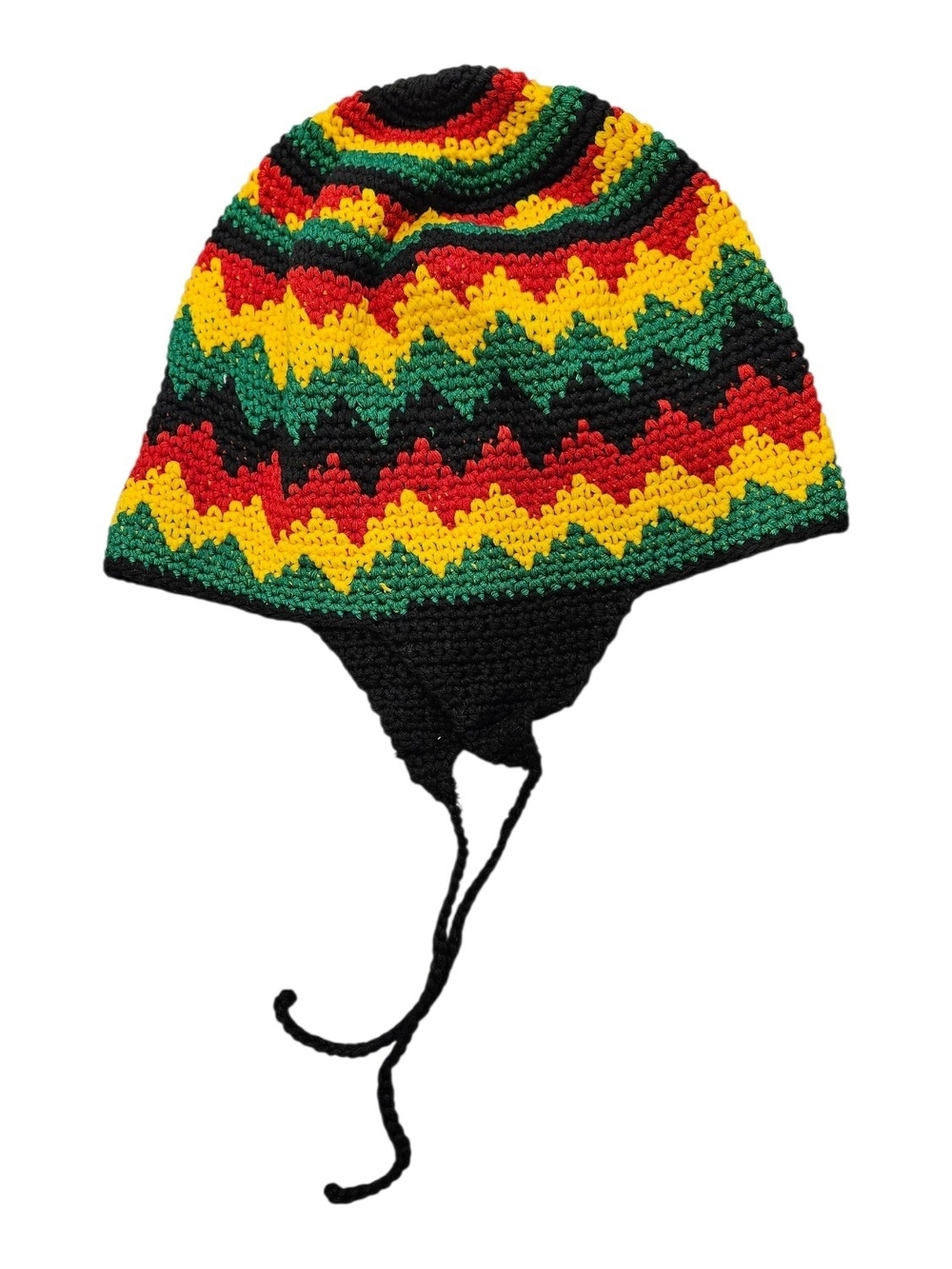 Rasta Style Hippi Crochet Boho Earflap 100% Cotton Beanie Multi-color Hat
